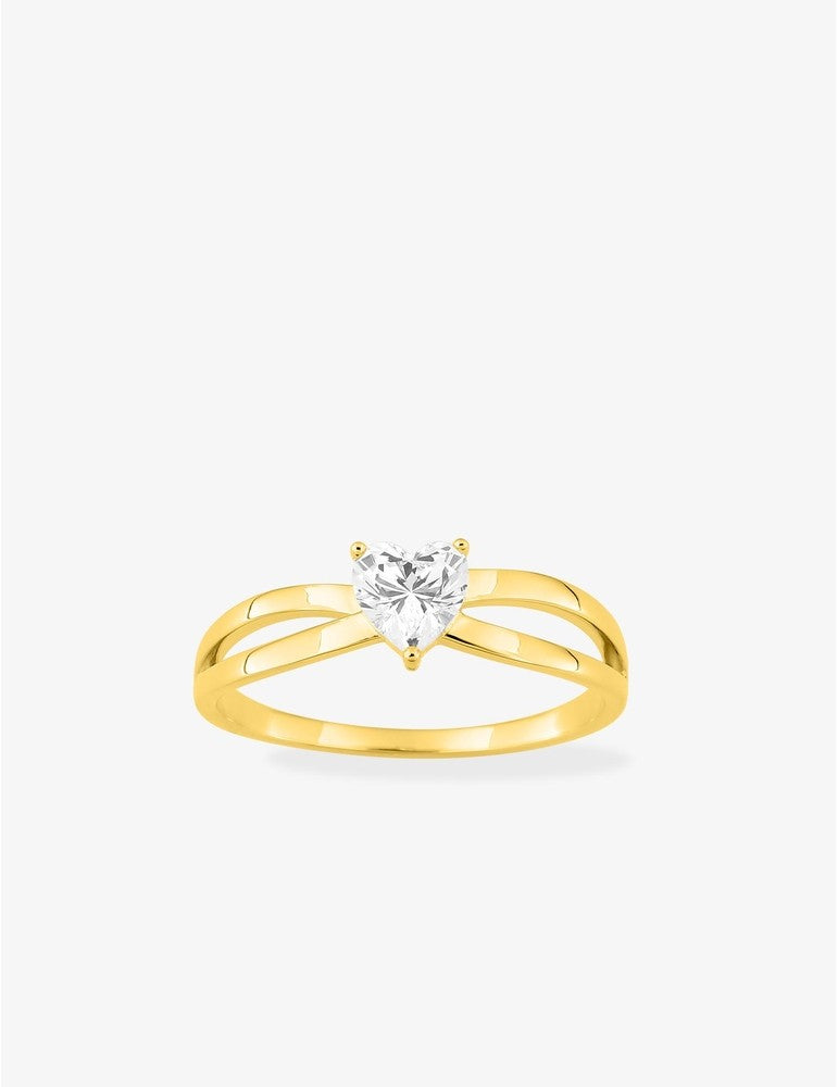 Bague croisée ajourée en plaqué or jaune – Cœur en oxyde de zirconium