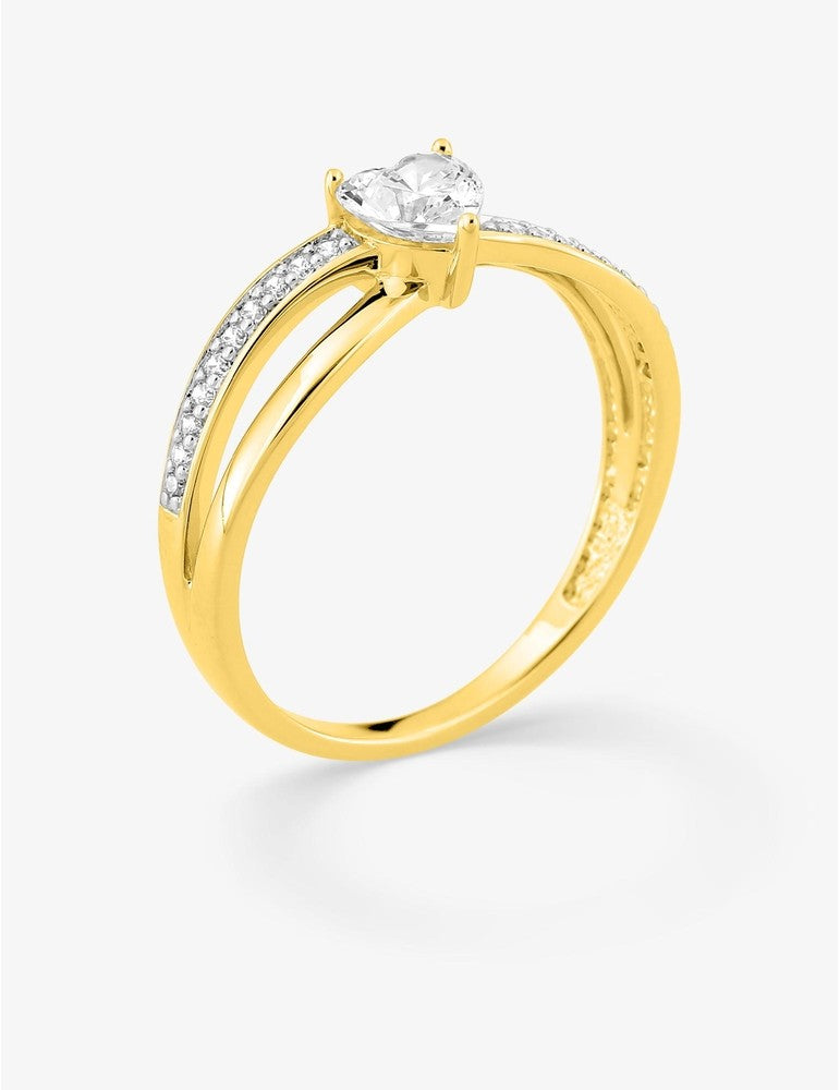 Bague croisée ajourée en plaqué or jaune rhodié – Cœur en oxyde de zirconium