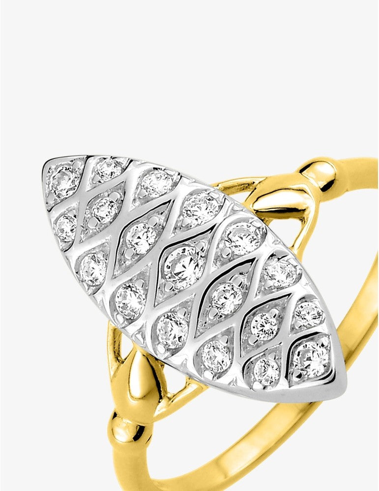 Bague marquise bicolore or 375‰ & oxydes de zirconium éclatants