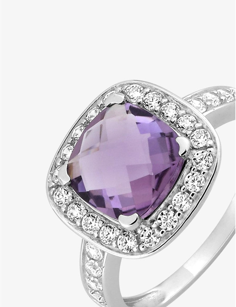 Bague or blanc 375‰ avec améthyste et oxydes scintillants