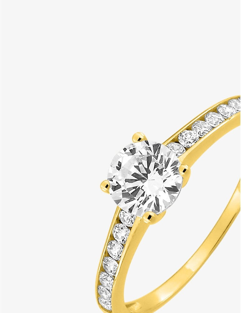 Bague Solitaire en Or Jaune 375‰ et Zirconium Étincelant