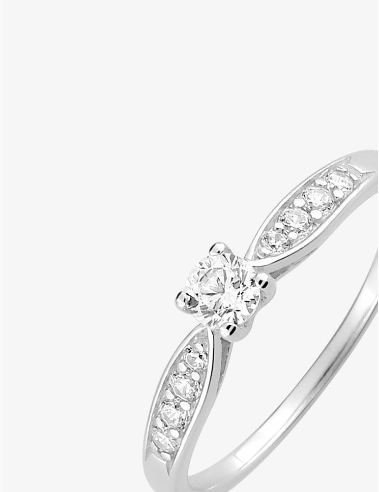Bague solitaire accompagnée en argent rhodié 925 ‰ – Oxyde de zirconium 3,5 mm