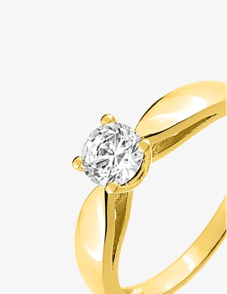 Bague Femme Solitaire – Plaqué Or et Oxyde de Zirconium 5 mm