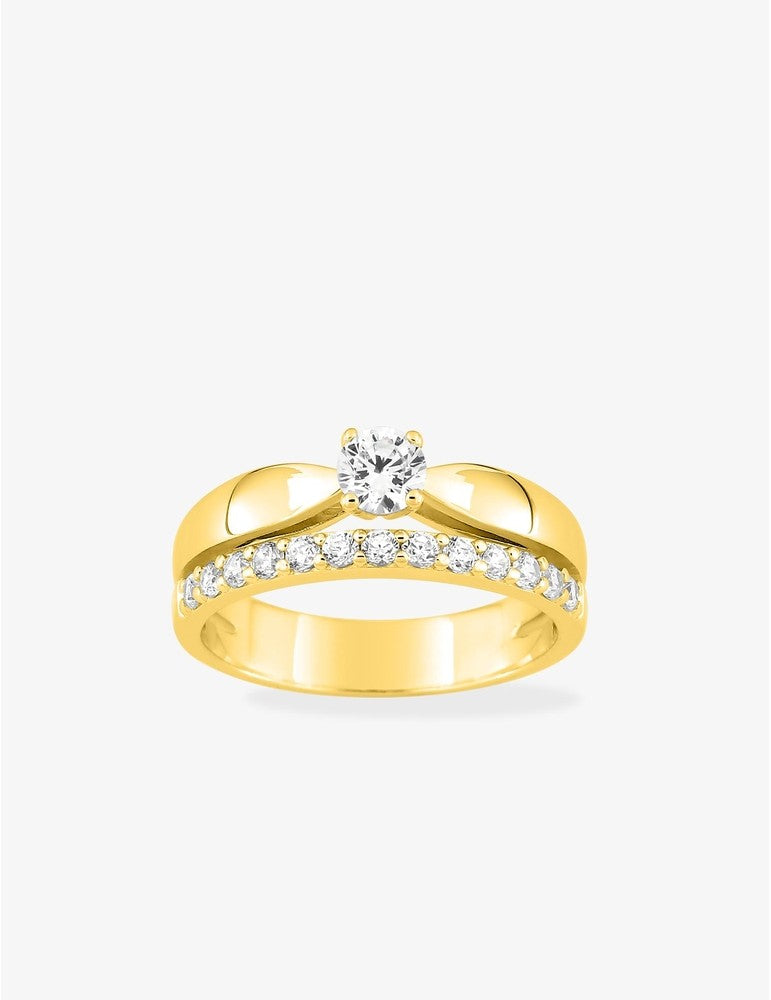 Bague solitaire plaqué or jaune à deux étages – Éclat et raffinement intemporel