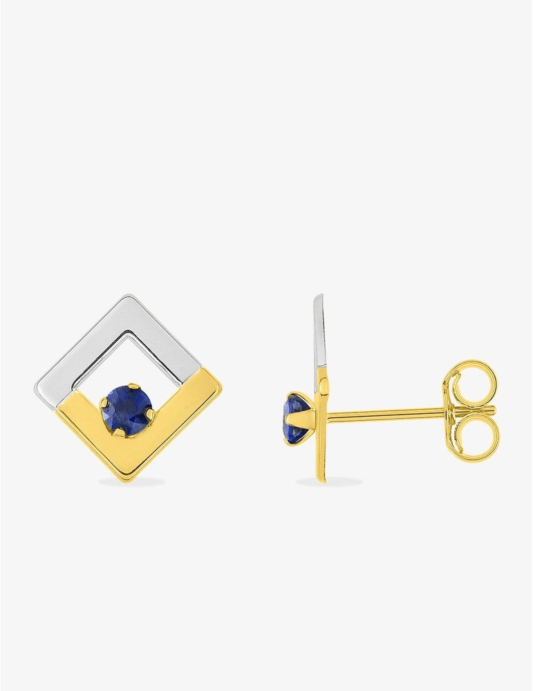 Boucles d'Oreilles Carré Or Jaune 375‰ et Saphir – Élégance Discrète