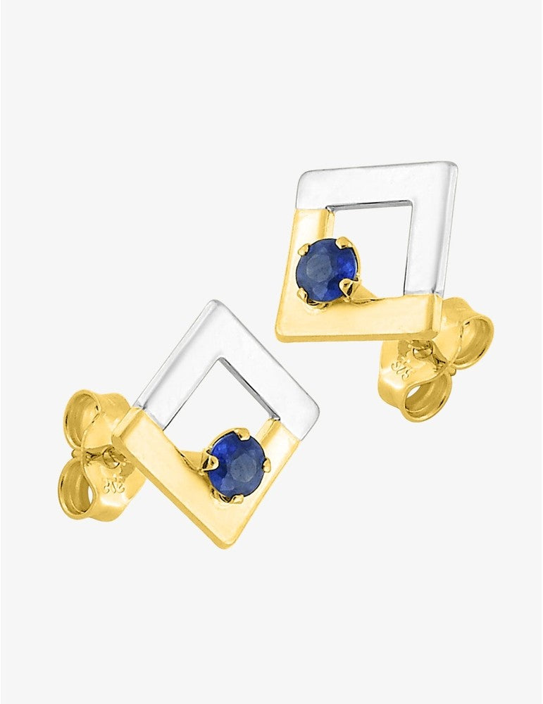 Boucles d'Oreilles Carré Or Jaune 375‰ et Saphir – Élégance Discrète