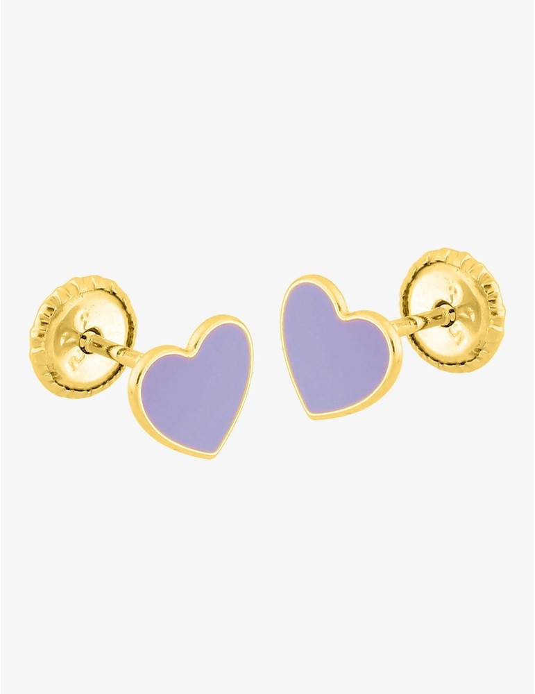 Paire de Boucles d'Oreilles Cœur Émail Violet en Or 375/1000 – 0.25g