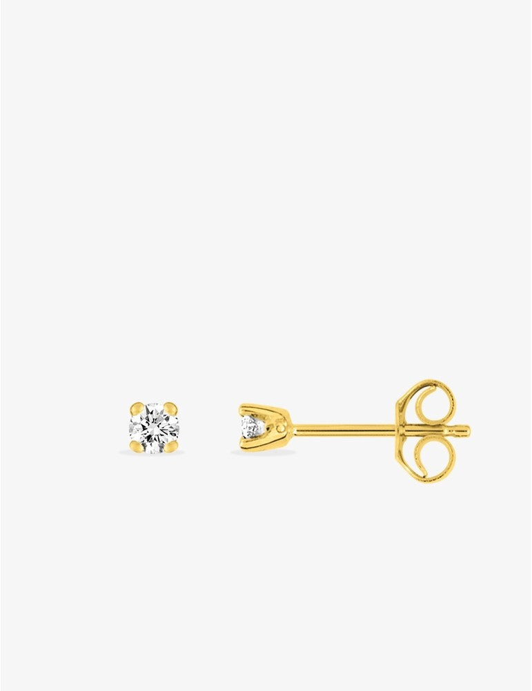Clous d’Oreilles Diamant 0,06 ct en Or Jaune 750‰ – Fermoir Poussette Belge