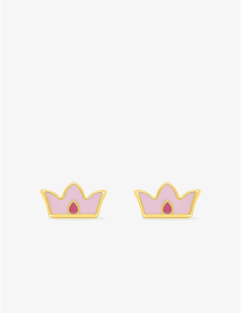 Paire de Boucles d'Oreilles Couronne Émaillée en Or 375/1000 – 0.25g