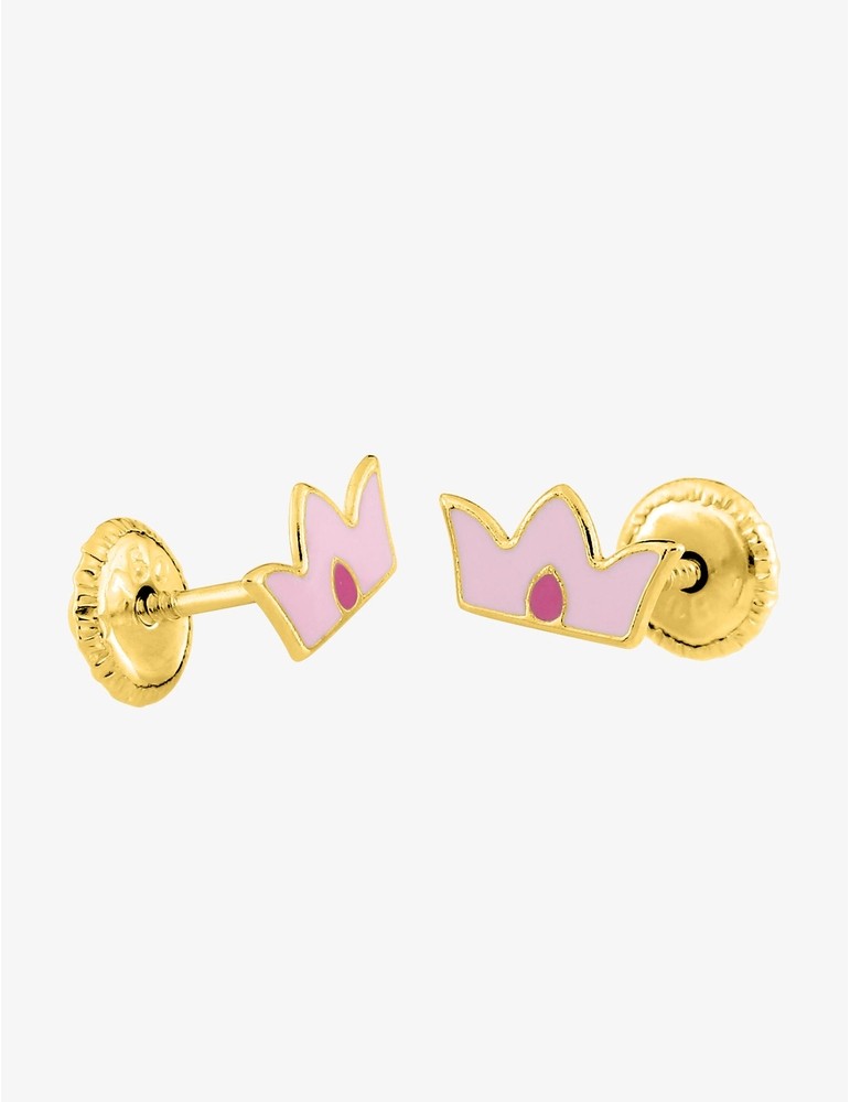 Paire de Boucles d'Oreilles Couronne Émaillée en Or 375/1000 – 0.25g