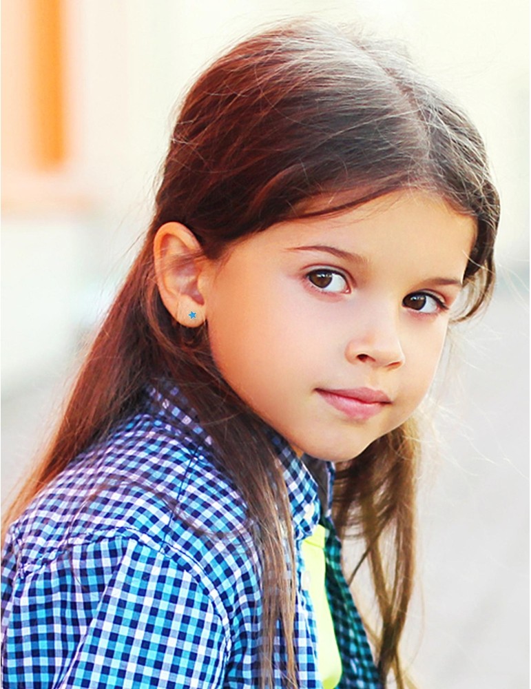 Boucles d’Oreilles Étoile Bleue en Or Jaune 750‰ – Laque & Système Vis