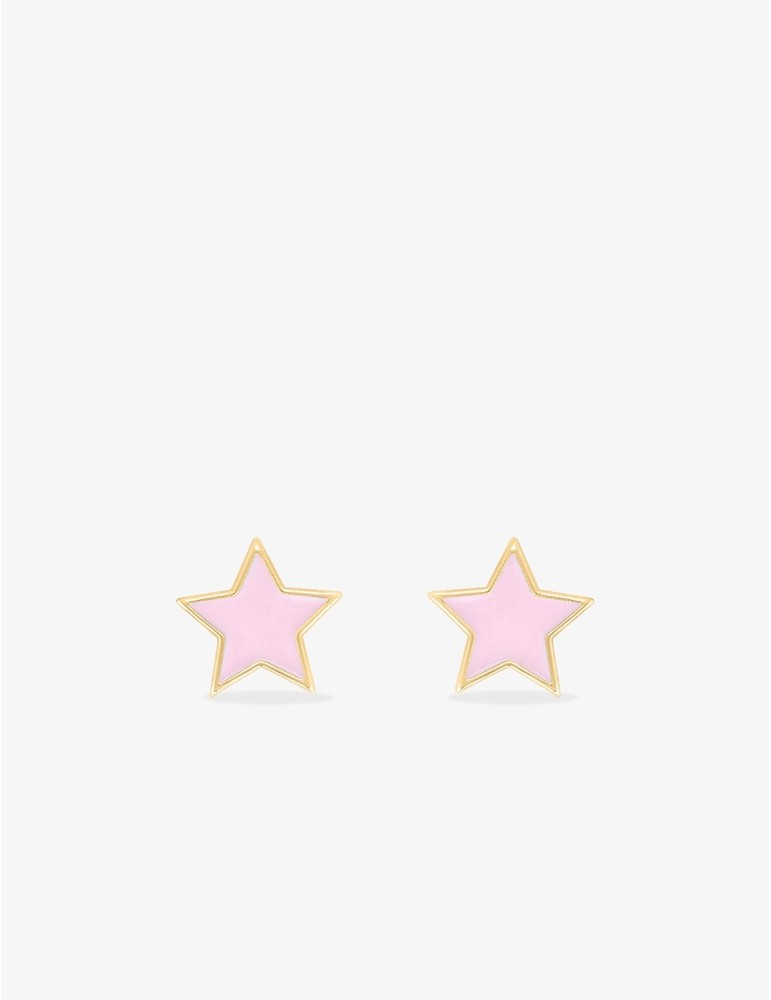 Paire de Boucles d'Oreilles Étoile Émaillée Rose en Or 375/1000 – 0.25g