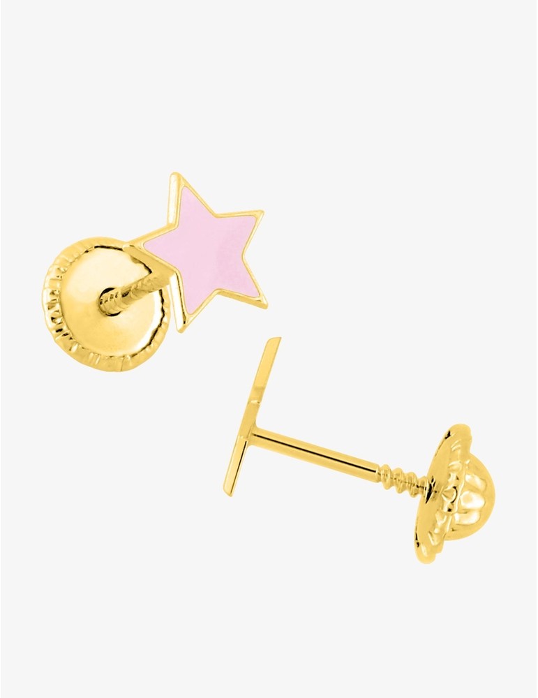 Paire de Boucles d'Oreilles Étoile Émaillée Rose en Or 375/1000 – 0.25g