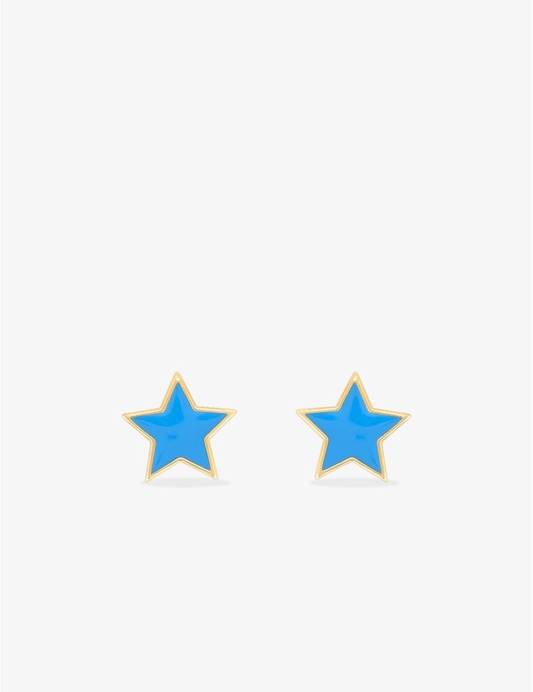 Paire de Boucles d'Oreilles Étoile Laqué Bleu en Or 375/1000 – 0.25g