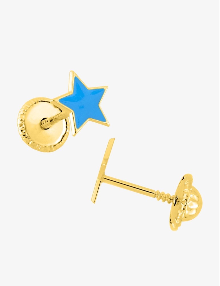 Paire de Boucles d'Oreilles Étoile Laqué Bleu en Or 375/1000 – 0.25g