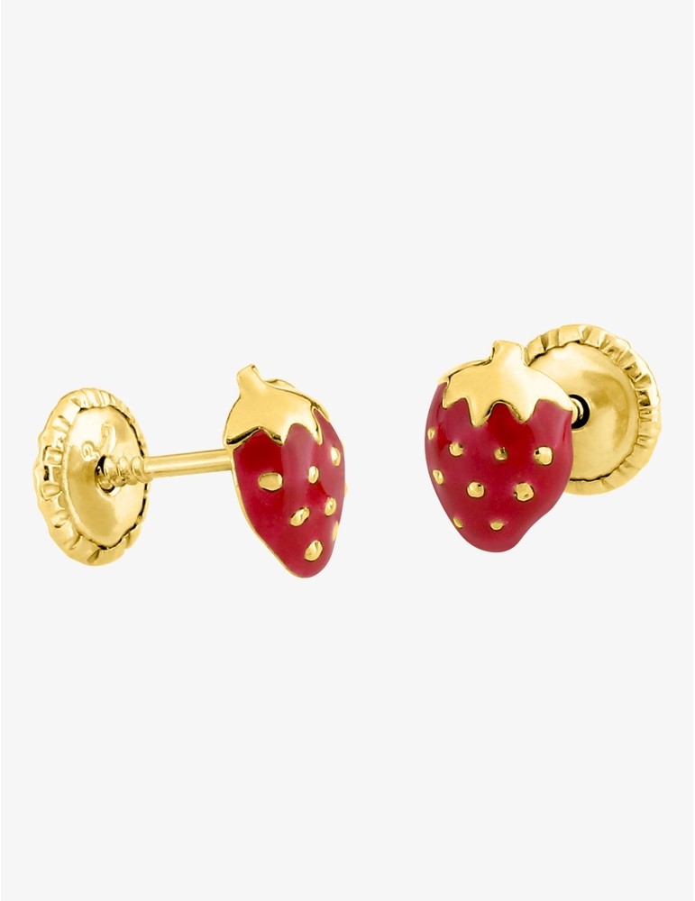 Paire de Boucles d'Oreilles Fraise Émaillée en Or 375/1000 – 0.25g