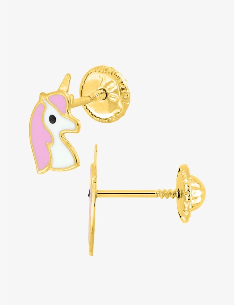 Boucles d’Oreilles Enfant Licorne en Or 375 – Système Vis – 0.30g