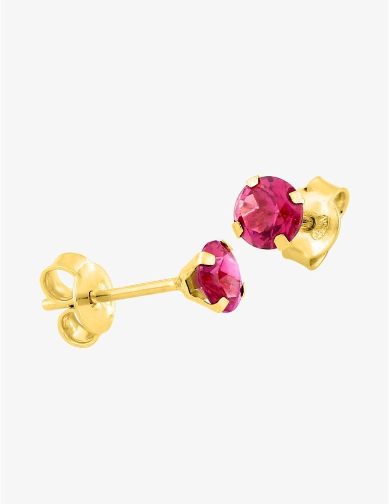 Boucles d’Oreilles Or Jaune Clara 9K 4mm, Rubis Brillants