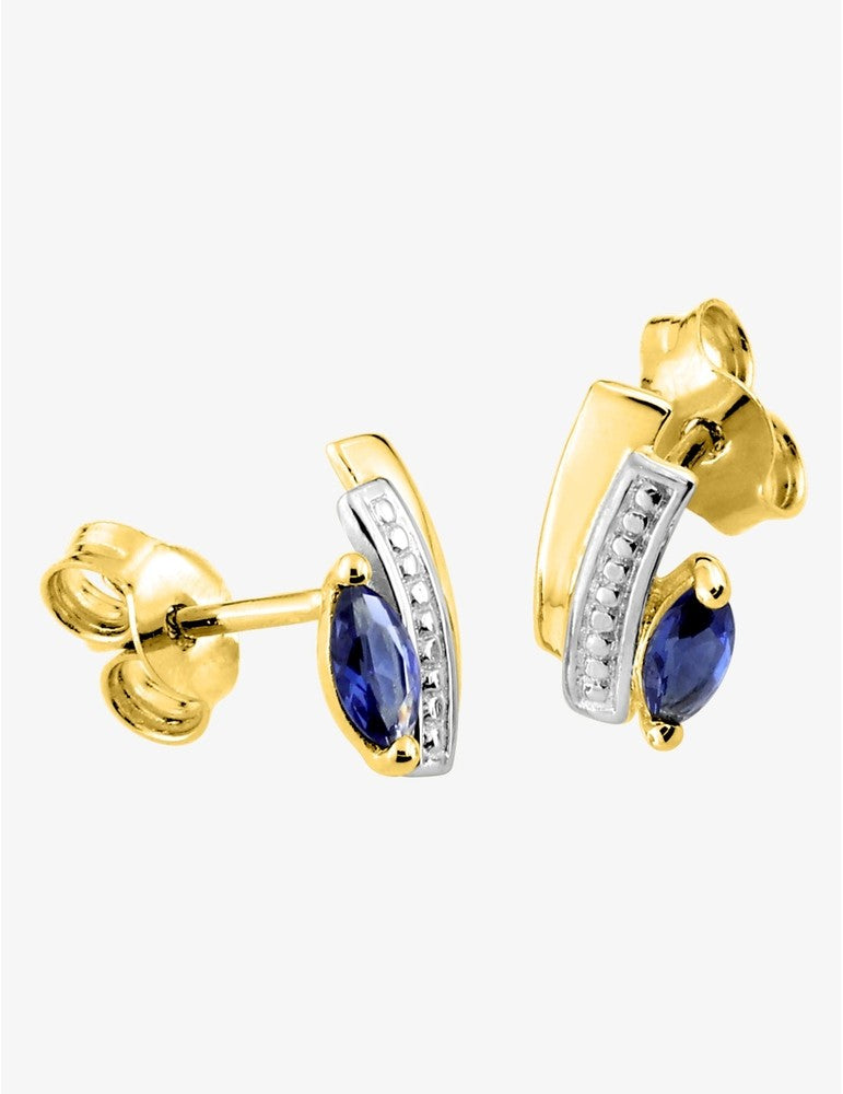 Boucles d’Oreilles Camille Or Jaune 9K, Rhodium et Saphir Navette | Bijouterie Cordier