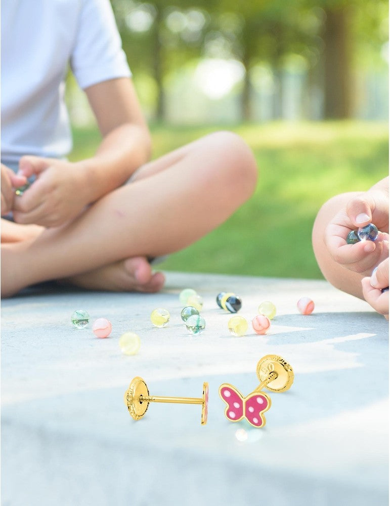 Paire de Boucles d'Oreilles Enfants Papillon en Or Jaune 375/1000