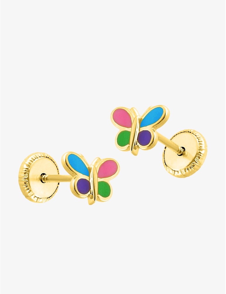 Paire de Boucles d'Oreilles Papillon Multicolore Émaillé en Or 375/1000