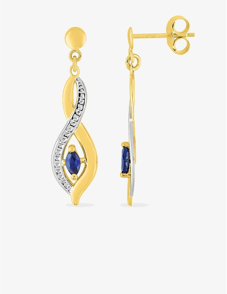 Boucles d’Oreilles Pendantes Or Jaune 9K & Saphir