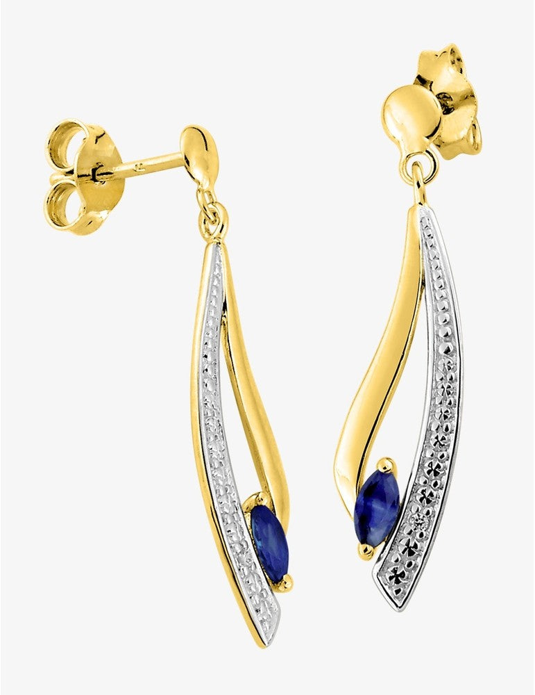 Boucles d'Oreilles Pendantes Clara Or Jaune 9K, Saphir et Oxyde de Zirconium | Bijouterie Cordier