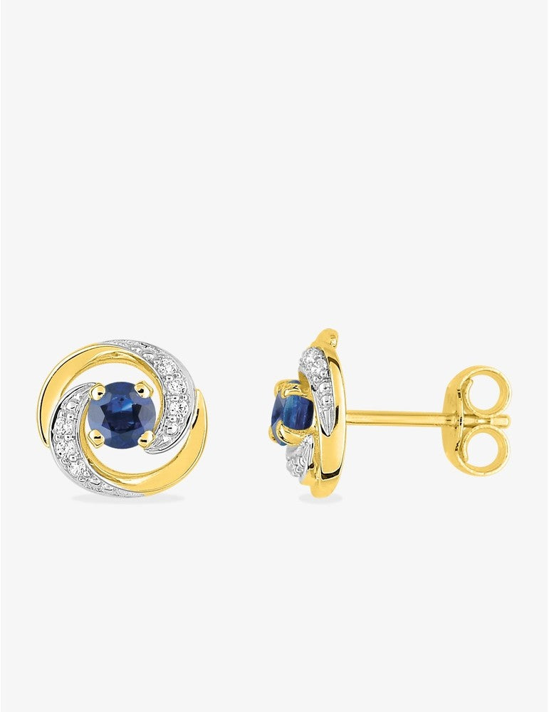 Boucles d’Oreilles Claire Tourbillon Or Jaune 9K, Saphir et Zirconium | Bijouterie Cordier