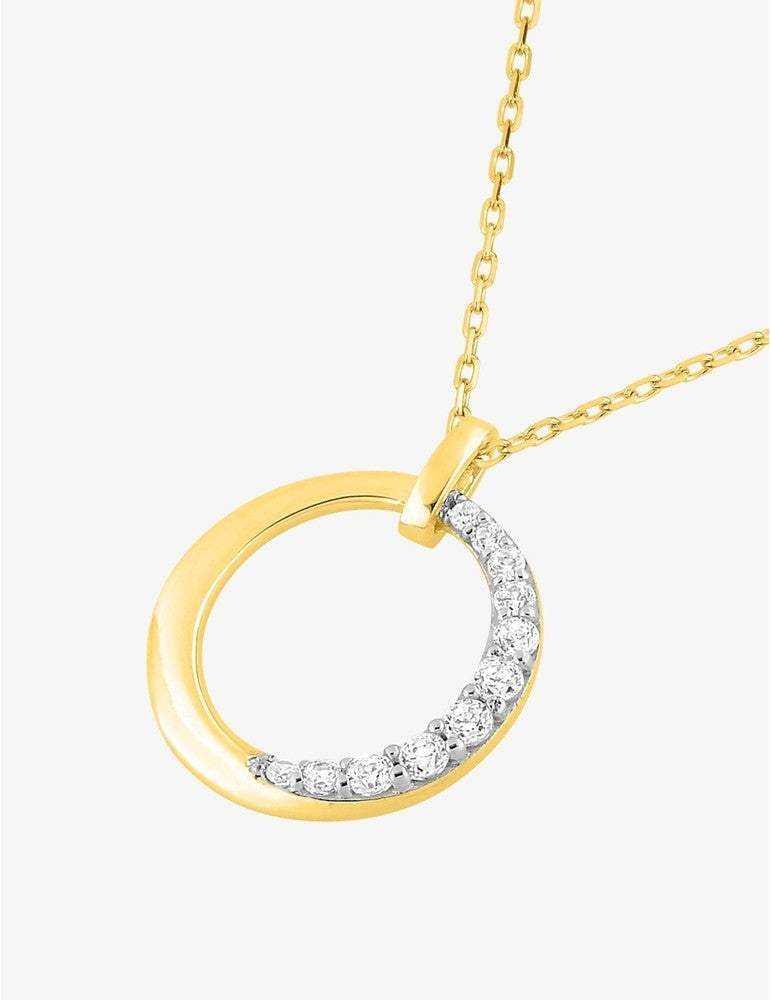Collier Or Jaune 375 ‰ avec Anneau Sertis d’Oxydes de Zirconium et Détails Rhodiés – Élégance et Finesse