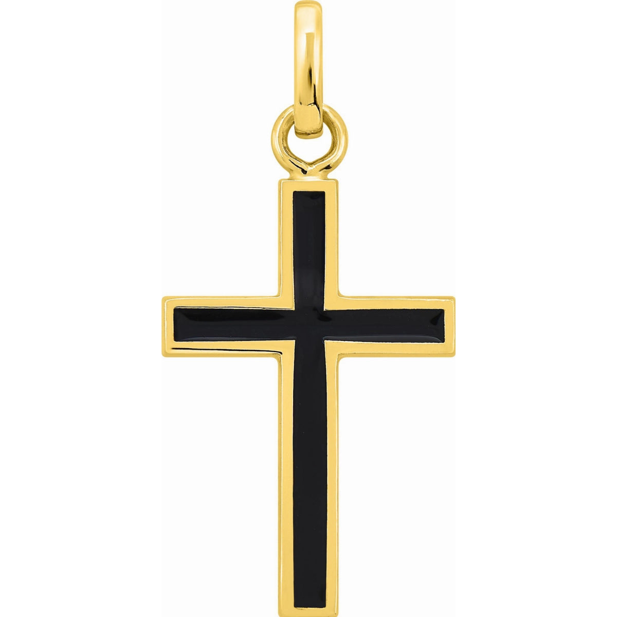 Pendentif Croix en Or Jaune Rehaussé de Noir 18K