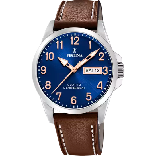 MONTRE FESTINA CLASSICS F20358/B BLEU, BRACELET CUIR, HOMME