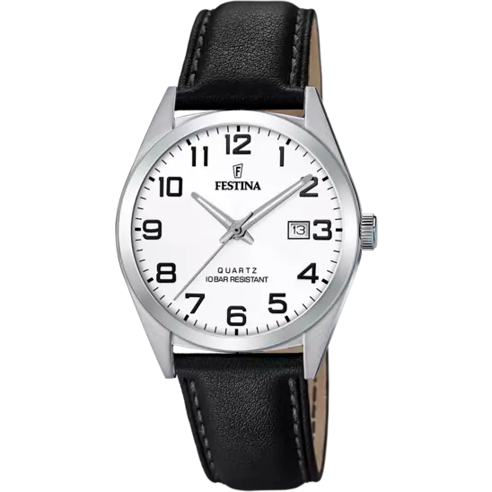 MONTRE FESTINA CLASSICS F20446/1 BLANC, BRACELET CUIR, HOMME