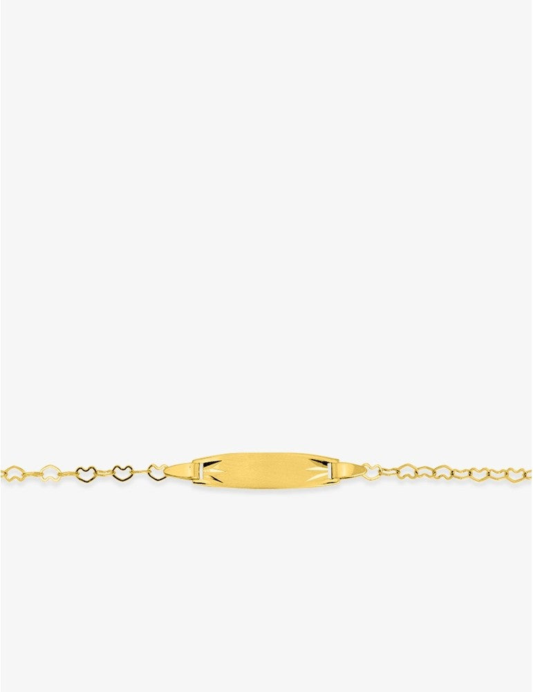 Gourmette Bébé Chaîne Cœurs et Plaque Ovale Diamantée Or Jaune 750‰ – Gravure Offerte