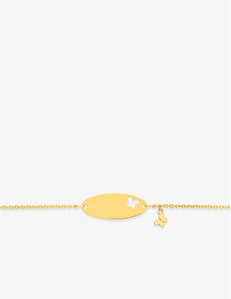 Gourmette Bébé Or Jaune 750‰ – Maille Forçat, Plaque Fantaisie Papillon & Gravure Offerte
