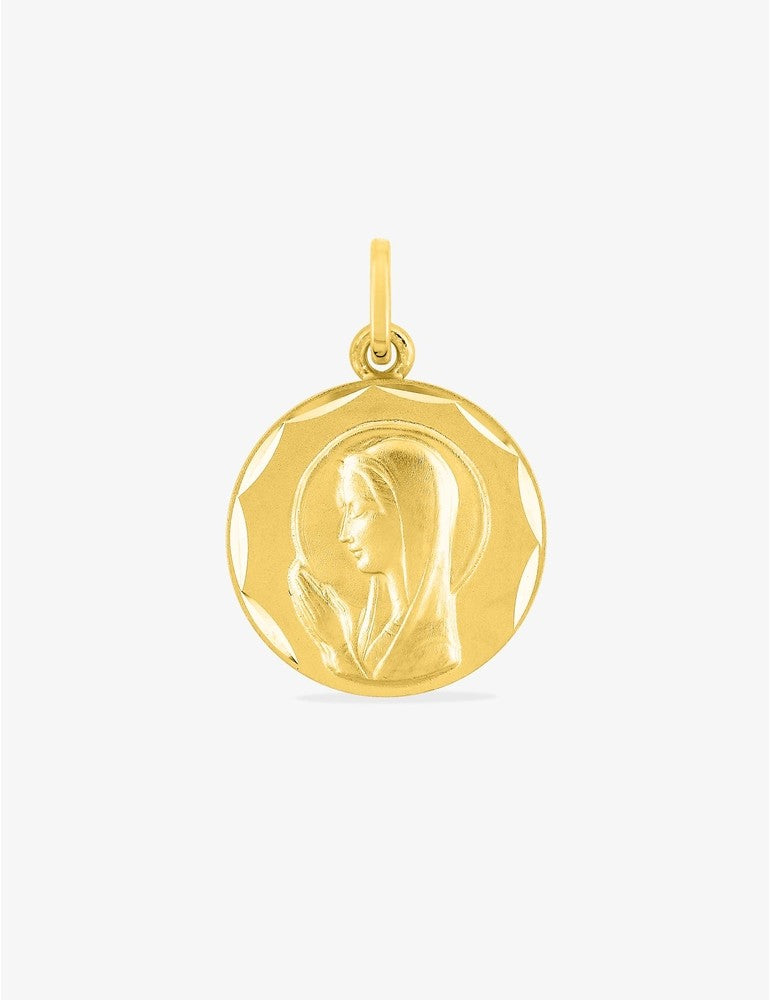 Médaille Vierge Or Jaune 375‰ 15 mm Contour Décoré