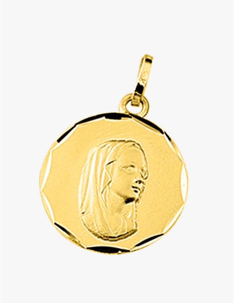 Médaille Vierge Or Jaune 375‰ 15 mm Liseré Diamanté