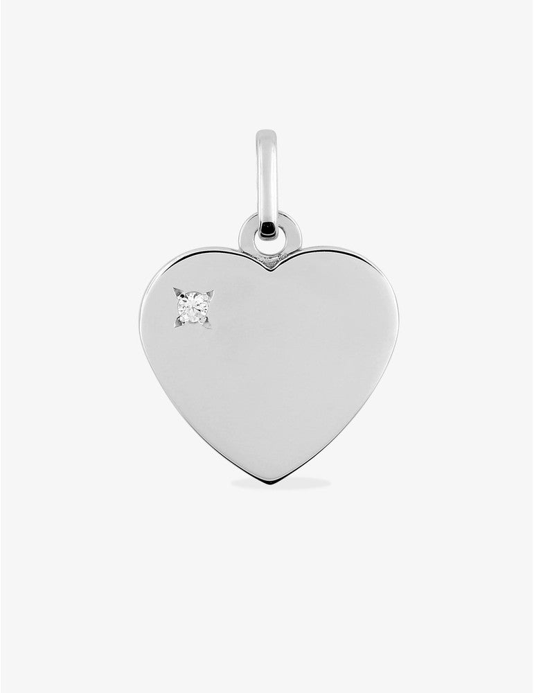 Pendentif cœur en or blanc 375‰ avec oxyde de zirconium