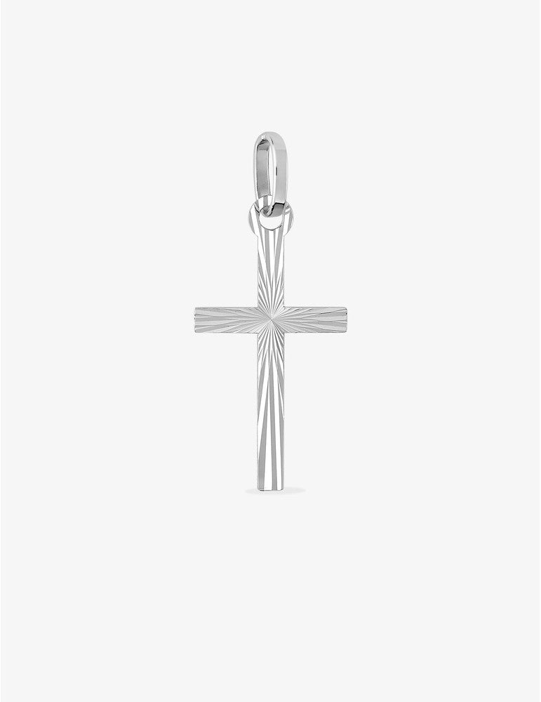 Pendentif Croix Striée en Or Blanc 750/1000 – 10 x 25 mm