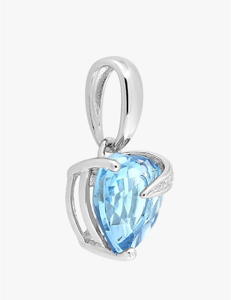 Pendentif cœur topaze bleue et or blanc 375‰ 13 mm