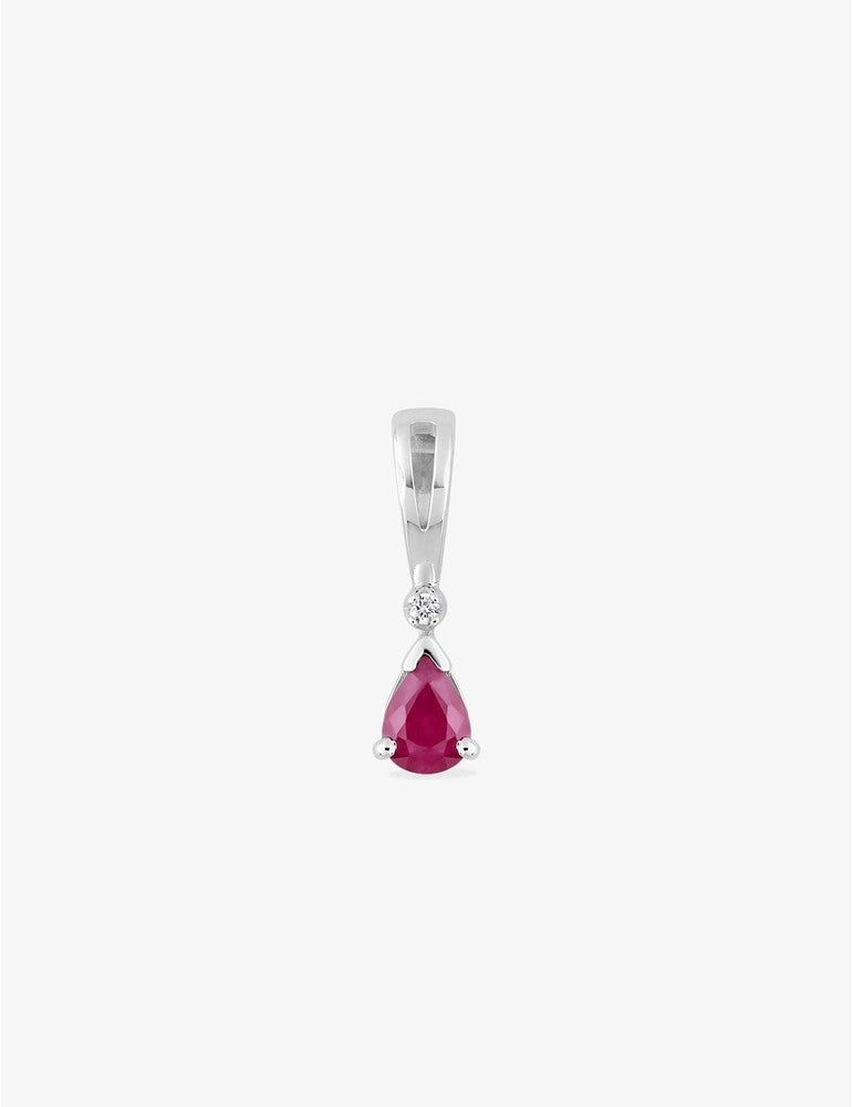 Pendentif Or Blanc 750‰ avec Diamant 0,01 ct et Rubis Taillé en Poire