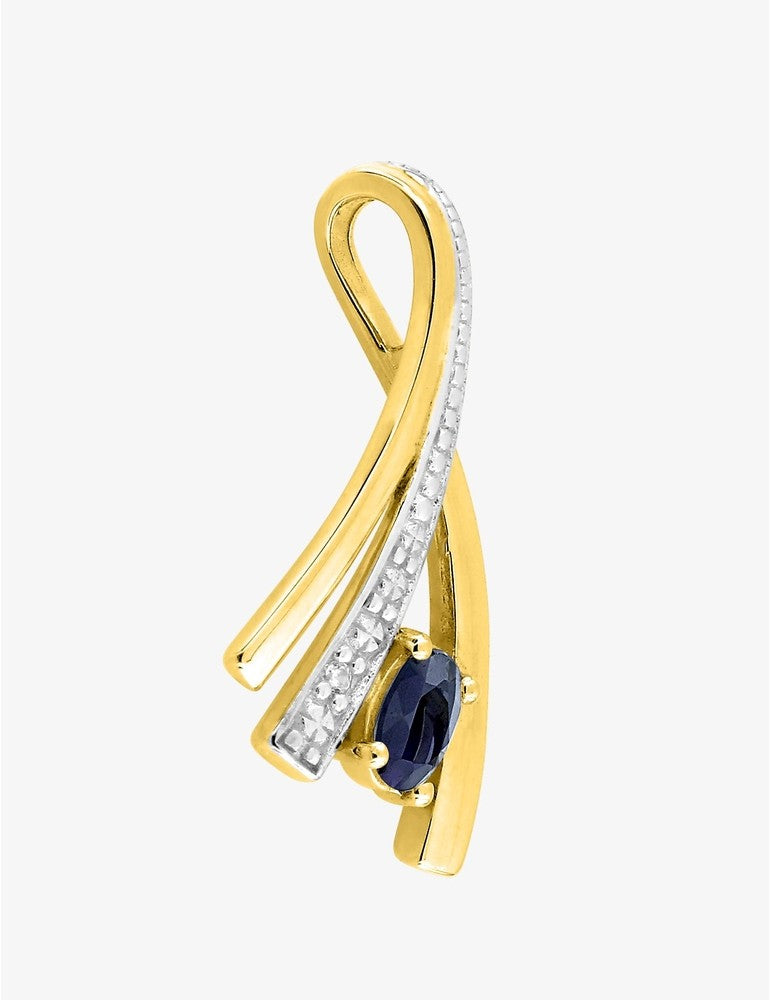 Pendentif Or Jaune 750‰ Saphir, Diamant 0,01 ct et Finition Rhodium