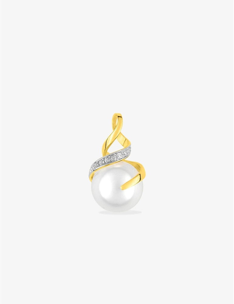 Pendentif Perle de Culture d'Eau Douce 8 mm et Diamants 0,01 ct Spirale Or Jaune 750‰