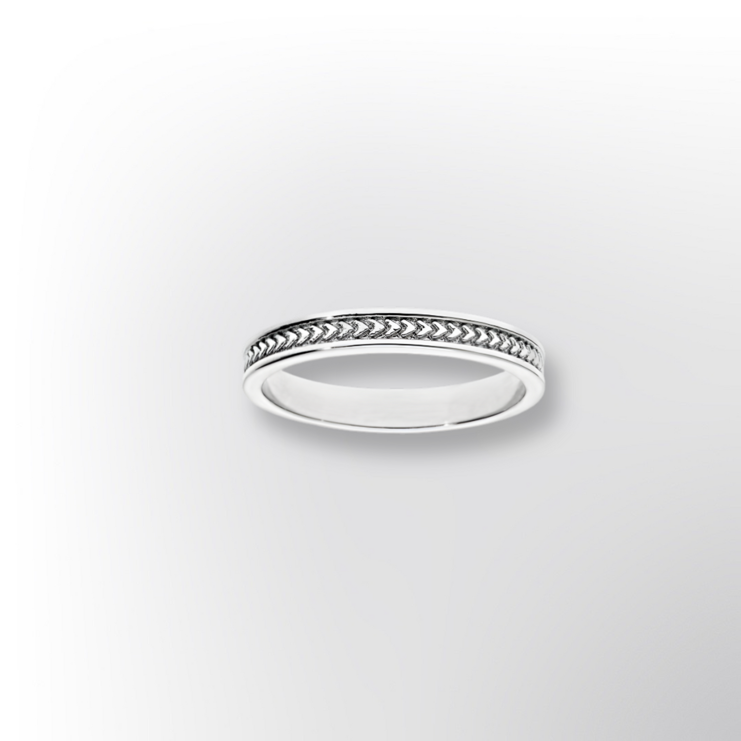 Alliance Argent Rhodié 925/1000e – Ruban Motif Chevron 3mm