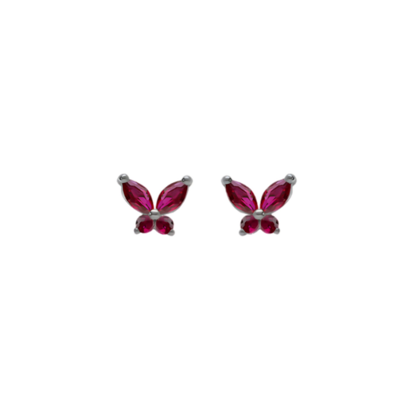 Boucles d’oreilles papillon en argent rhodié et oxydes fuchsia