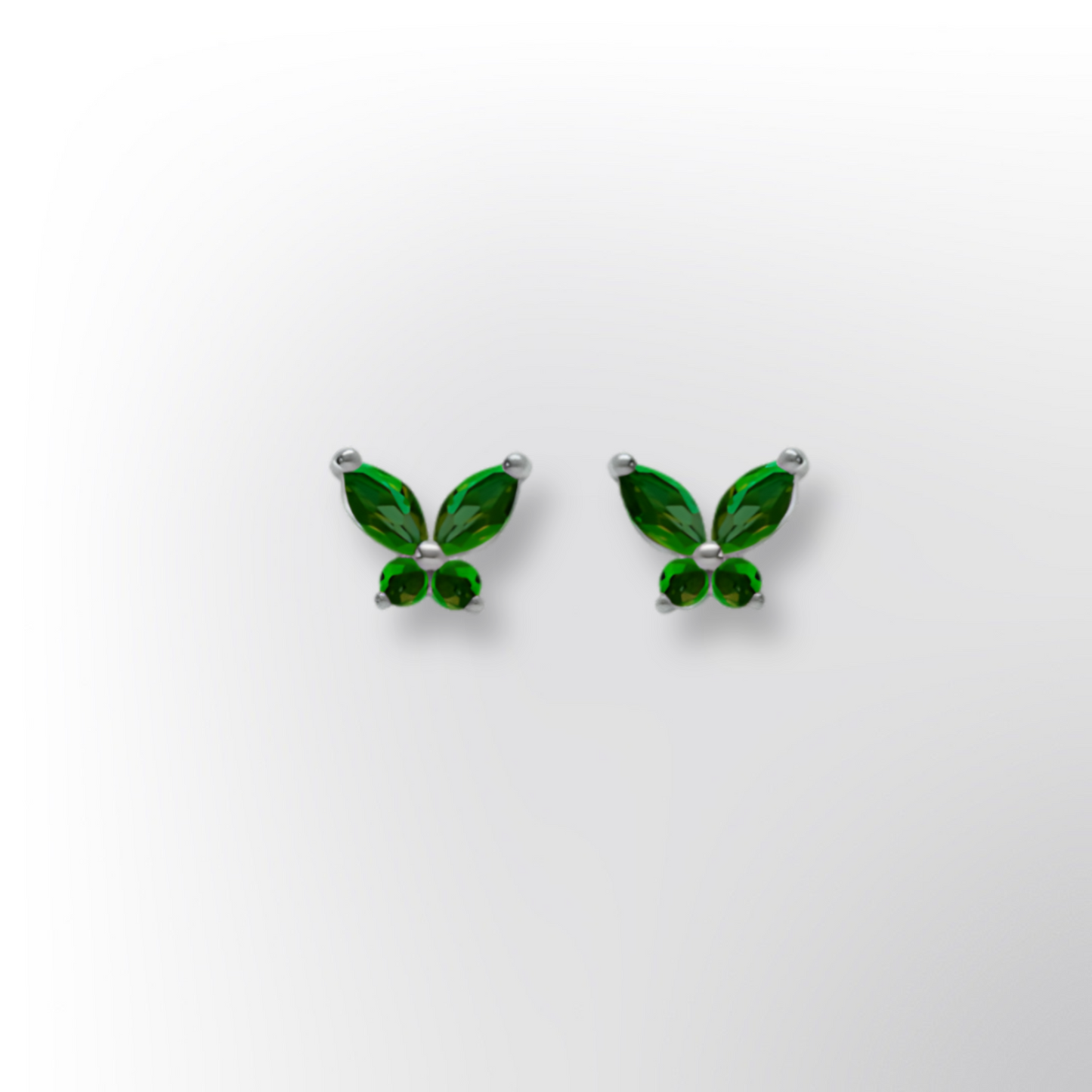 Boucles d’oreilles papillon en argent rhodié et oxydes vert foncé