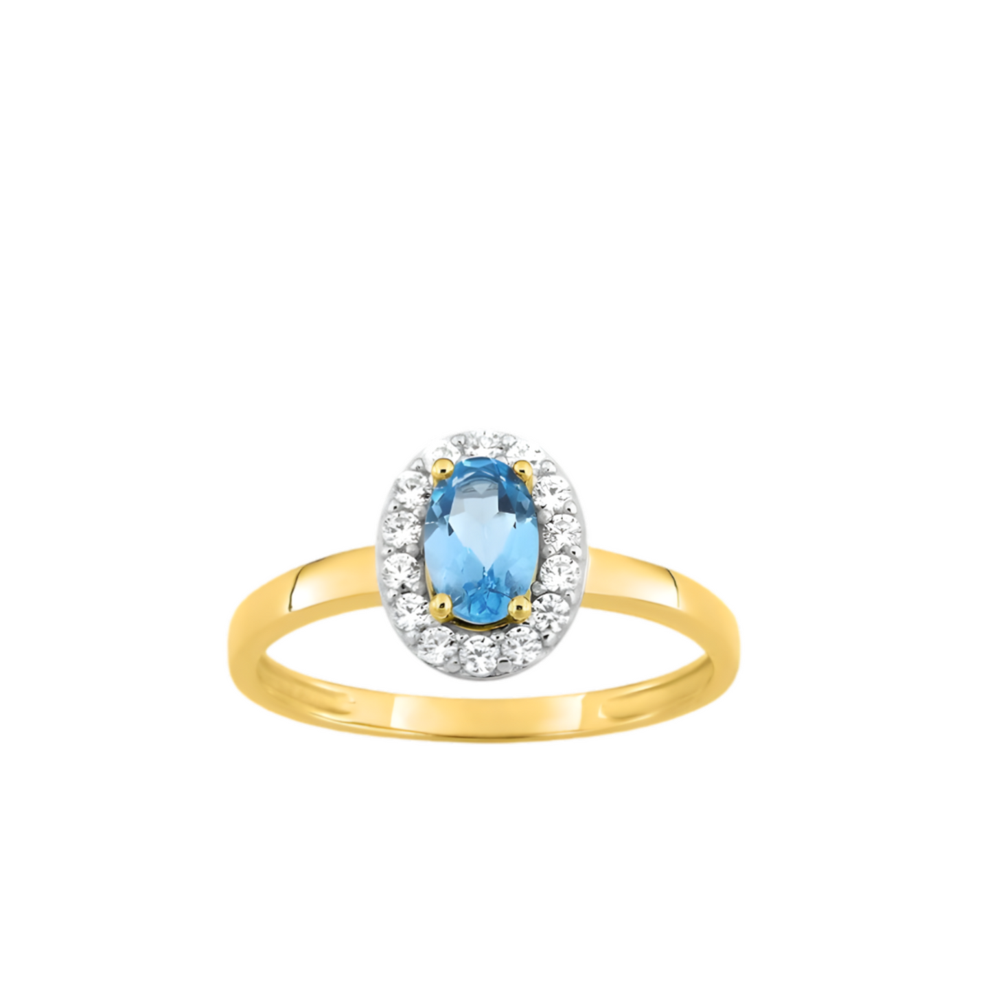 Bague princesse or jaune 375‰, topaze ovale et oxydes