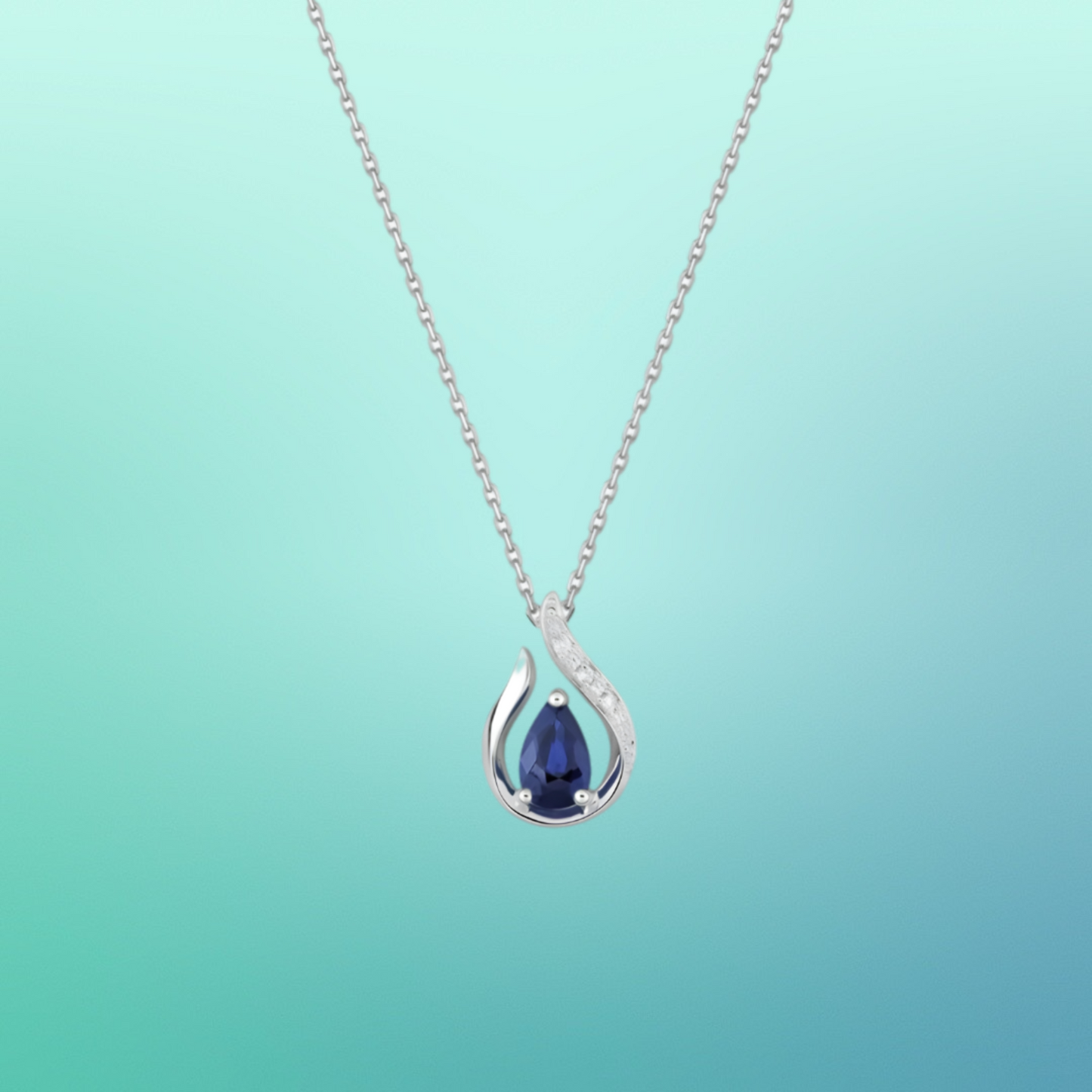 Collier or blanc 750 ‰ diamant 0,01 ct et saphir