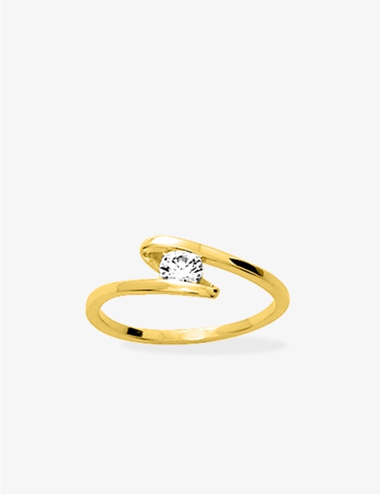 Bague Femme Solitaire – Monture Croisée Plaqué Or et Oxyde de Zirconium 4 mm