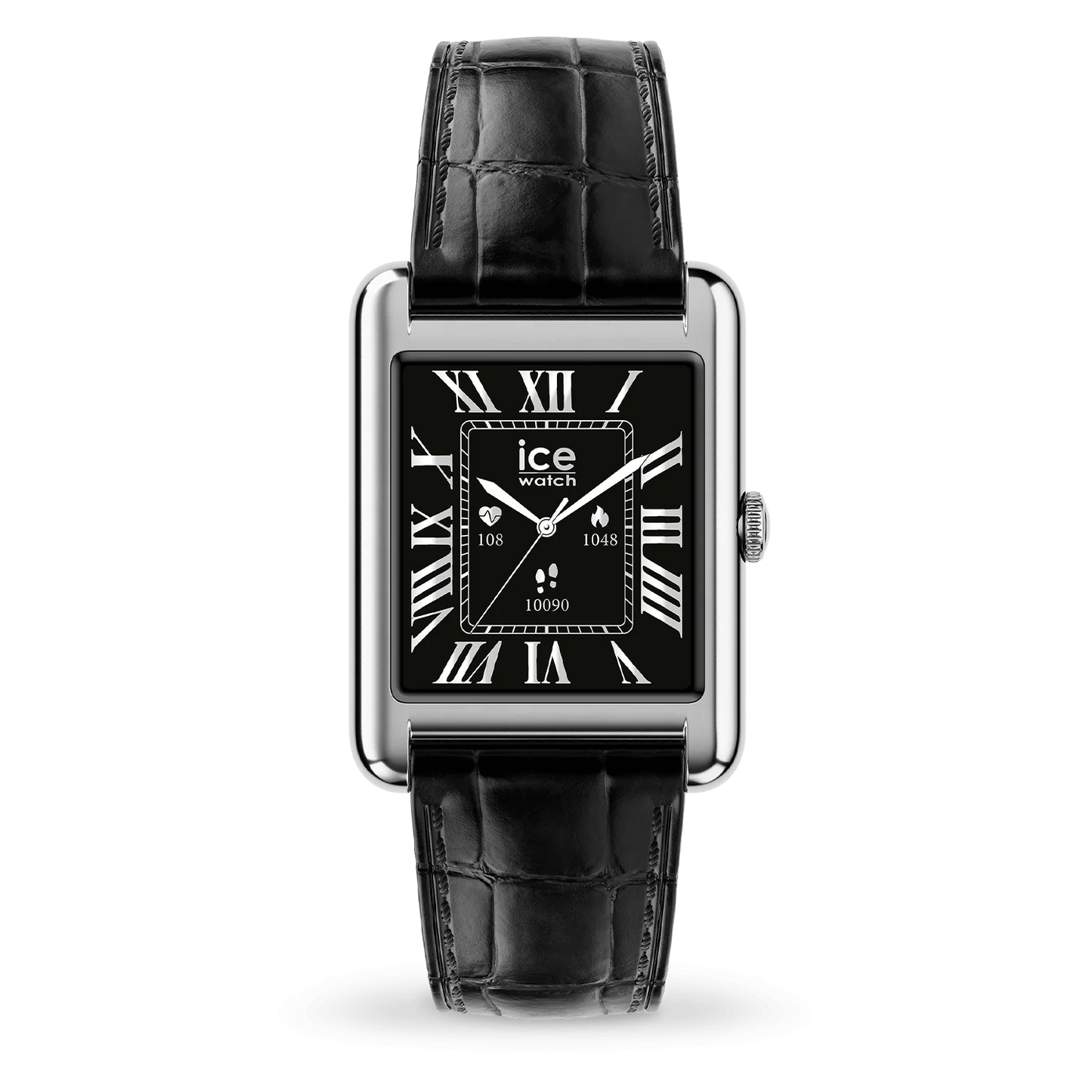 Montre Connectée ICE smart TKS 2.0 Rectangulaire – Silver Black, Bracelet Cuir Italien