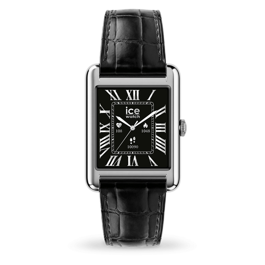 Montre Connectée ICE smart TKS 2.0 Rectangulaire – Silver Black, Bracelet Cuir Italien